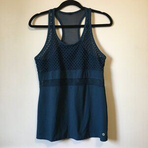 90 Degree By Reflex Dark Blue Turquoise Racerback Mesh Yoga Tank